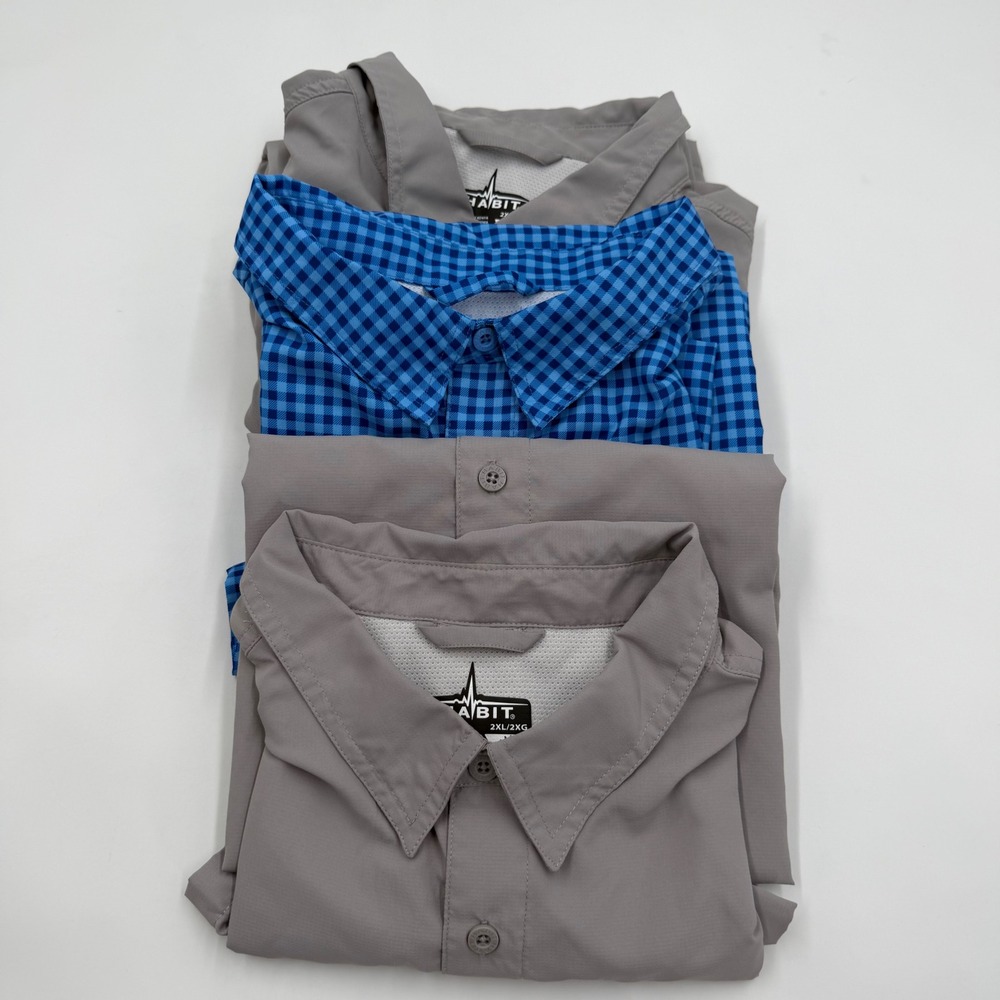 Habit Mens 2XL Fishing Shirt Bundle 3PK Grey Blue Gingham UPF Vented TS10799